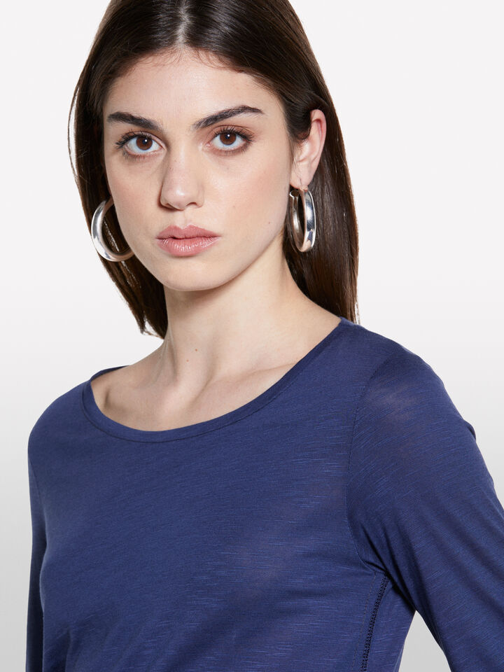 T-shirt azul-escuro com mangas compridas - null - Azul-Escuro | Sisley image number 5